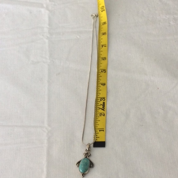Woman’s Elegant Sliver and Turquoise Pendant Necklace - Picture 2 of 6